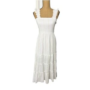 Cotton Sleeveless White Gold Bohemian Beach Long White Maxi Dress Juniors M